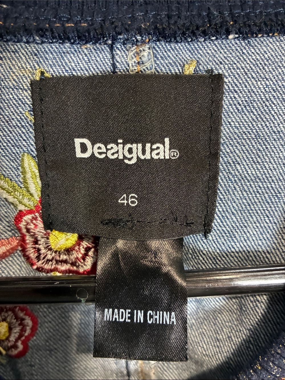 Desigual Embroidered Denim Velvet Bomber Jacket Tiger Birds EU 46 XL - Picture 4 of 16